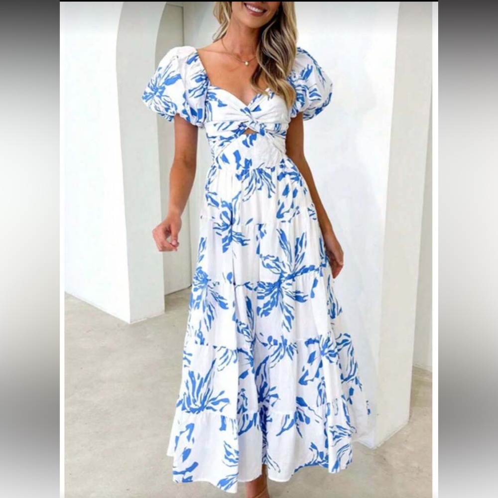 (SOLD) Elegant Blue Floral Women's Dress
